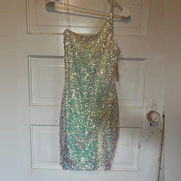 Midnight Doll | Dresses | White Sequin One Shoulder Homecoming Dress Size  Small Nwt